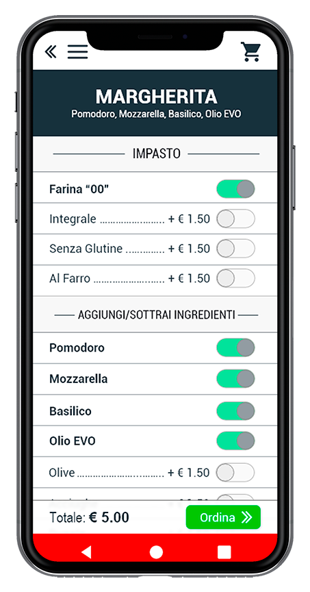 Aggiungi o sotrai ingredienti DeelyPizza